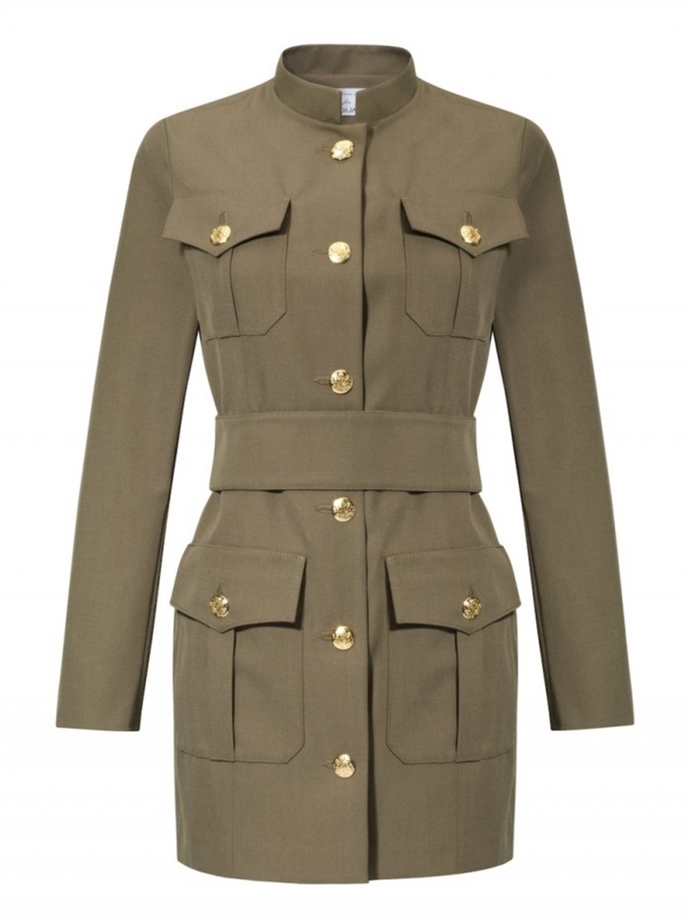 Military Style Jacket Dress Olive Green Gold Button Size 38